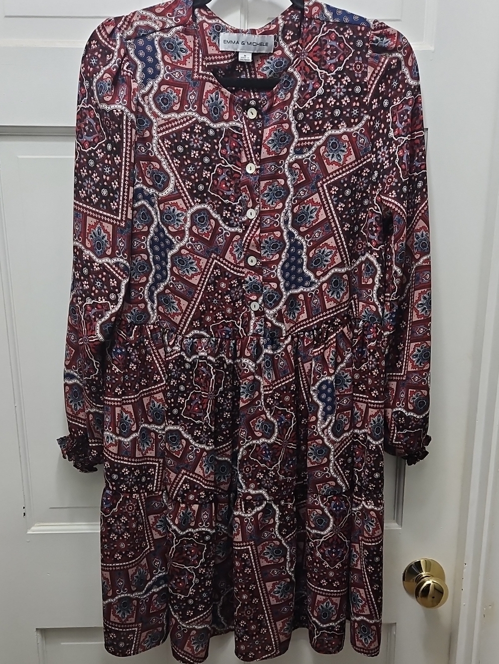 Emma & Michele Burgundy Paisley Button-Front Women's Dress